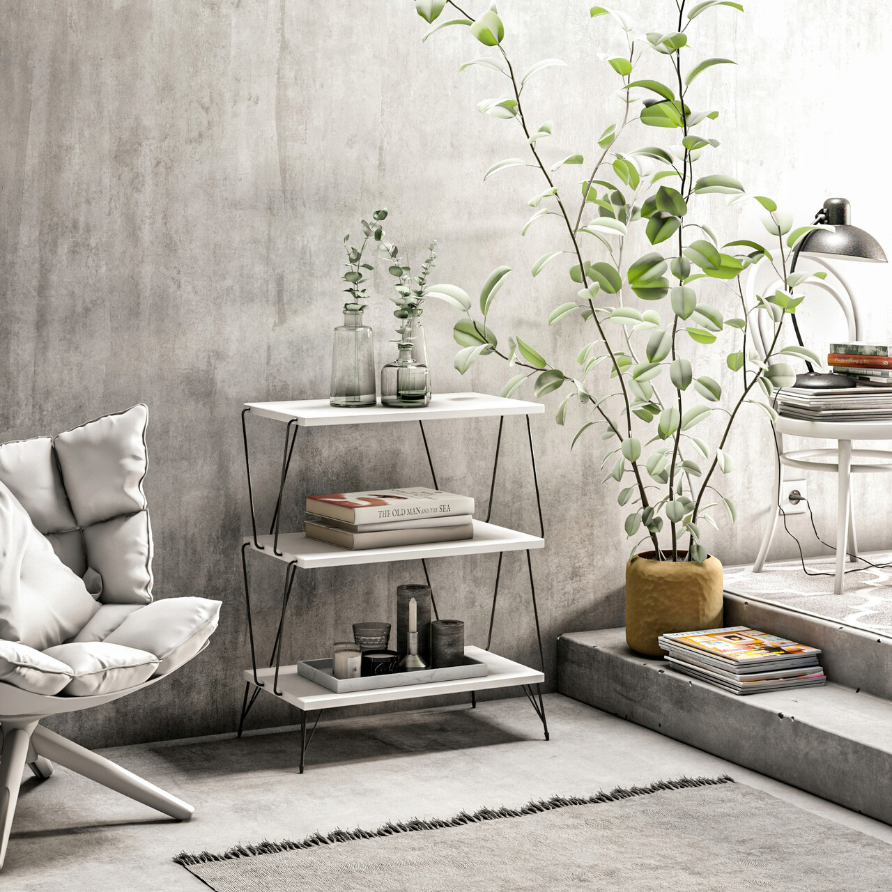 Masuta, Hanah Home, Lazandos, 46x76x30 cm, Alb - imagine 5